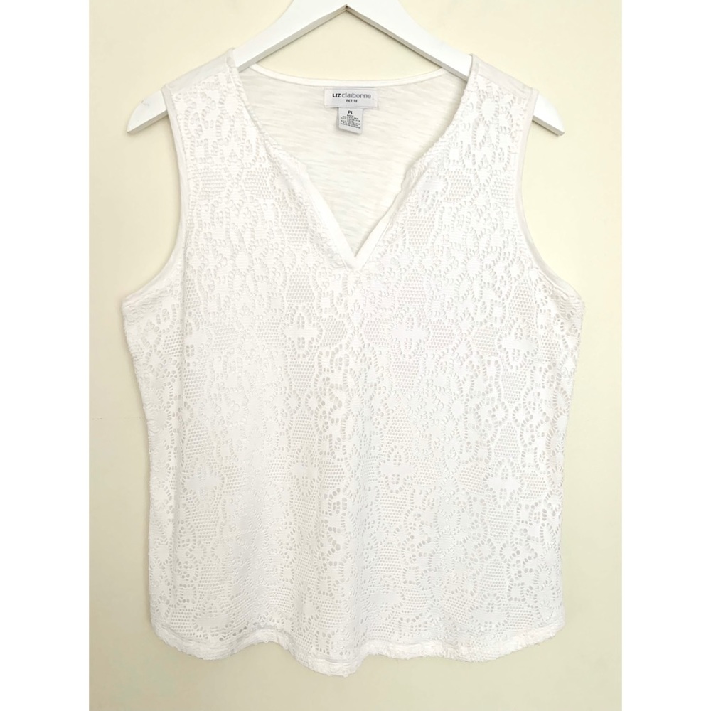 Liz Claiborne Petite White Sleeveless Lace Blouse PL - Picture 1 of 5